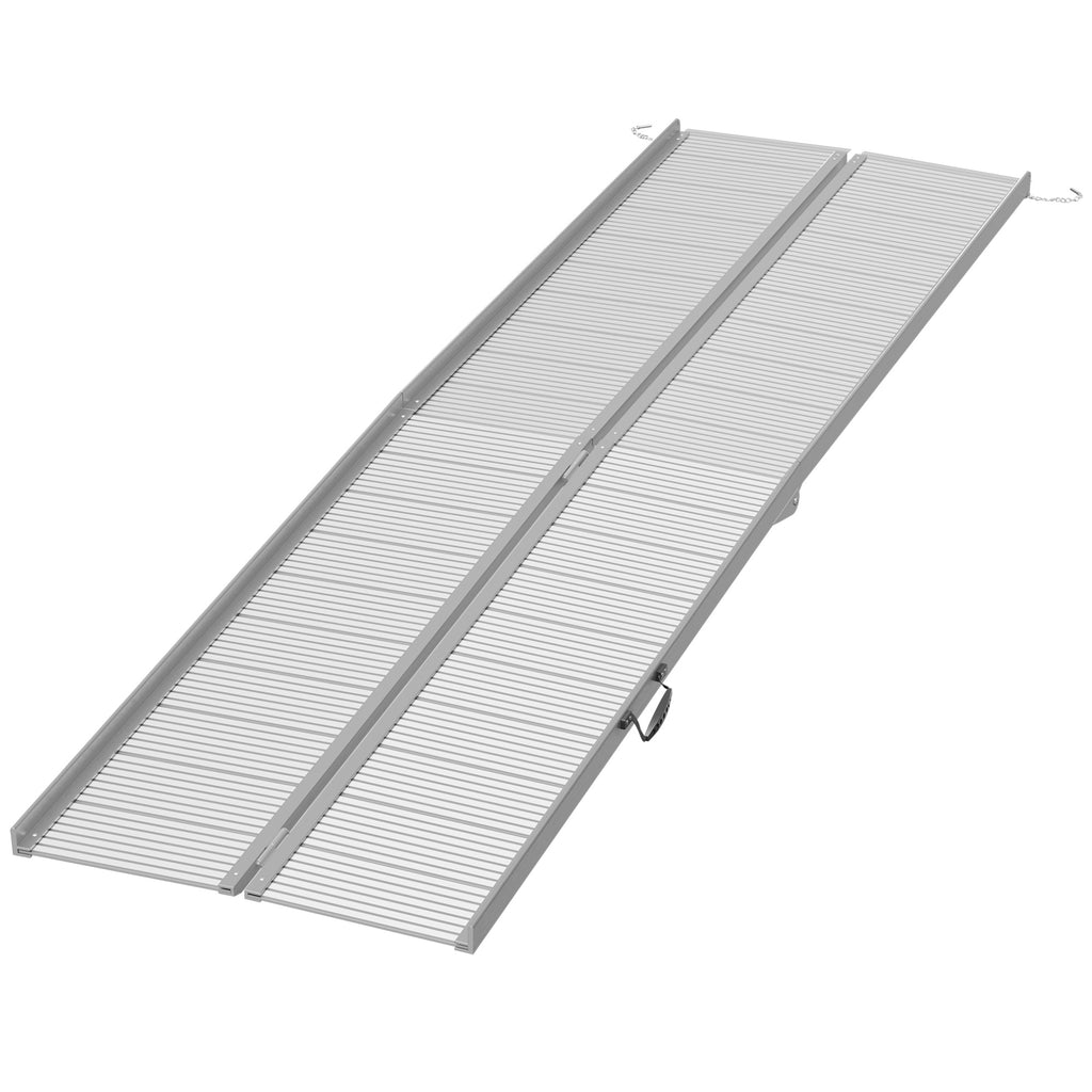 10' Foldable Handicap Ramp for Home, Steps, Doorways, Aluminum Portable Wheelchair Ramp, Textured Threshold Ramp, Silver