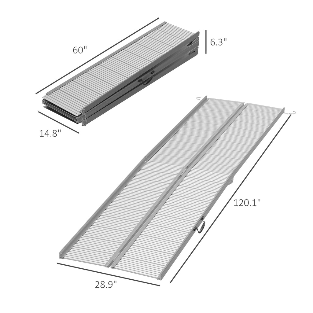 10' Foldable Handicap Ramp for Home, Steps, Doorways, Aluminum Portable Wheelchair Ramp, Textured Threshold Ramp, Silver