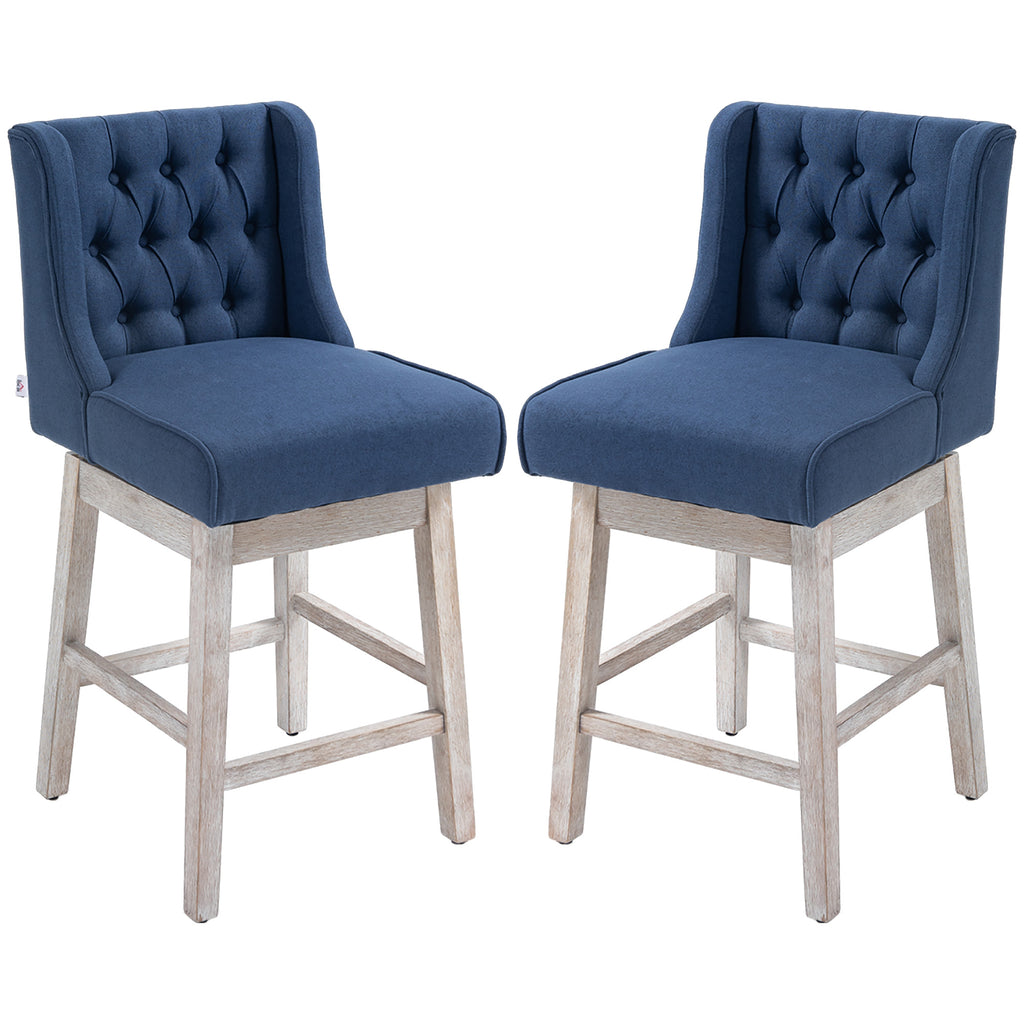 Swivel Bar Stools Set of 2, 27" Counter Height Stools with Linen Upholstery and Button Tufted Design for Kitchen