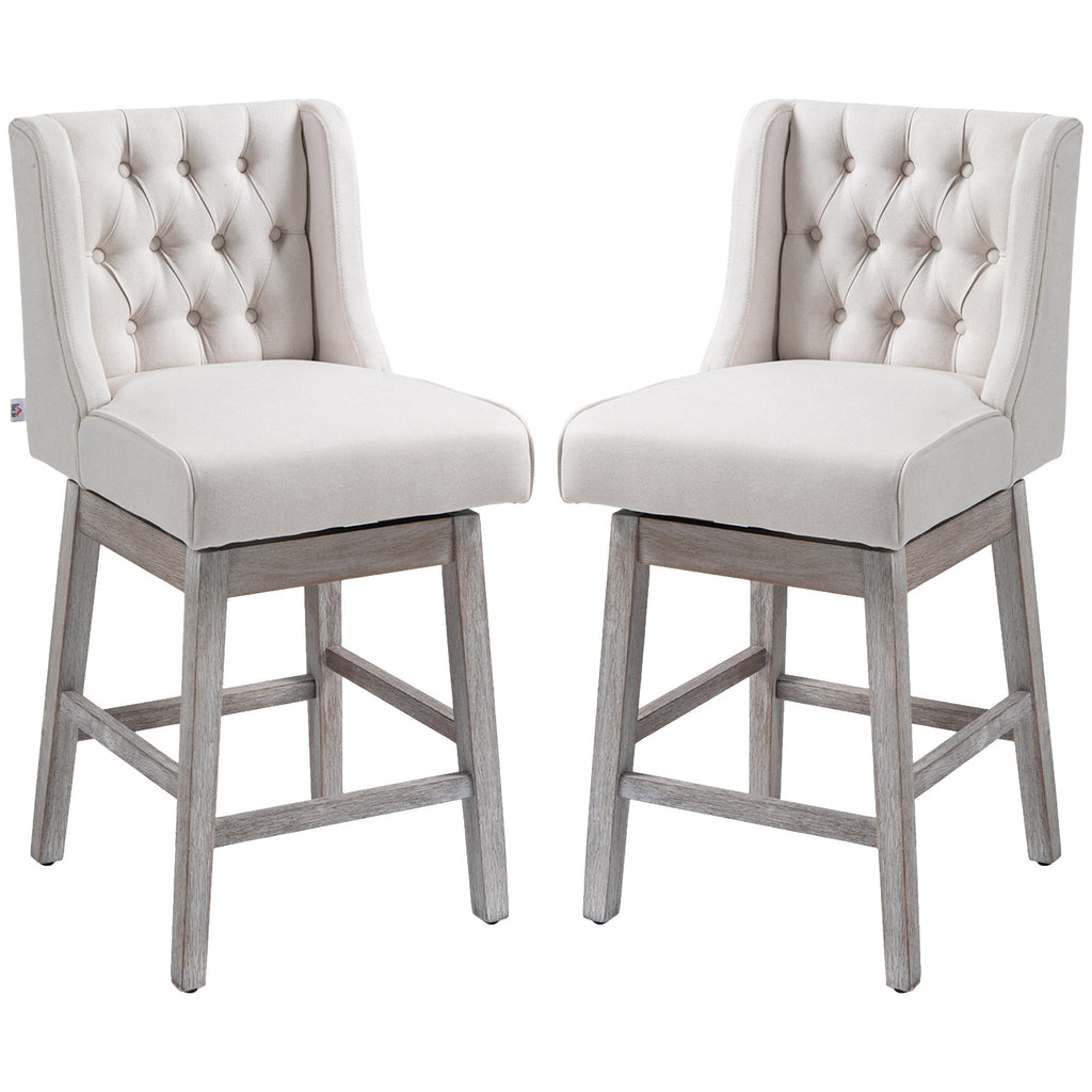 Swivel Bar Stools Set of 2, 27" Counter Height Stools with Linen Upholstery and Button Tufted Design for Kitchen