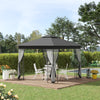 10' x 10' Outdoor Patio Gazebo Canopy with 2-Tier Polyester Roof, Netting, Curtain Sidewalls, and Steel Frame, Grey
