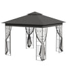 10' x 10' Outdoor Patio Gazebo Canopy with 2-Tier Polyester Roof, Netting, Curtain Sidewalls, and Steel Frame, Grey