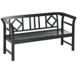 Three-Person Wooden Bench, Three-Seater Outdoor Patio Bench, Backrest and Armrests, Rustic Country Diamond Pattern, Slatted Seat for Backyard, Porch Garden, Black