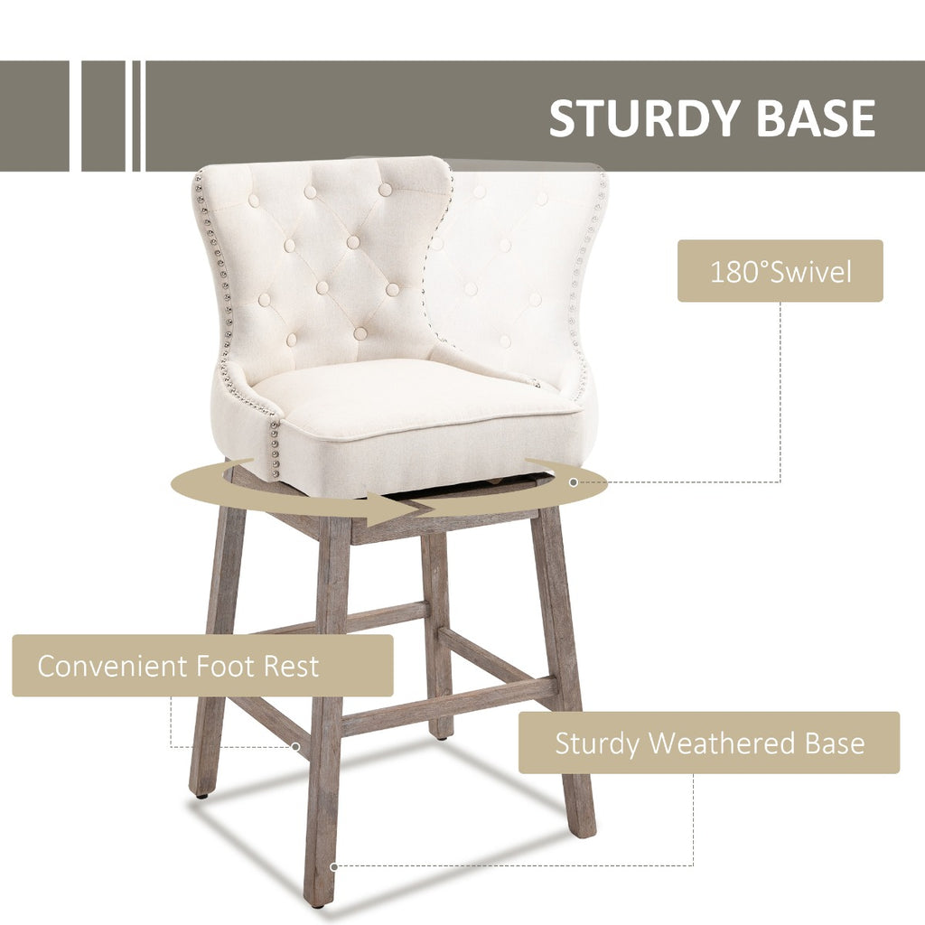 Bar Stools, Bar Stools with Backs, Nailhead Trim, Curved Backrest for Kitchen, Bar, Bar Height Bar Stools, Cream White