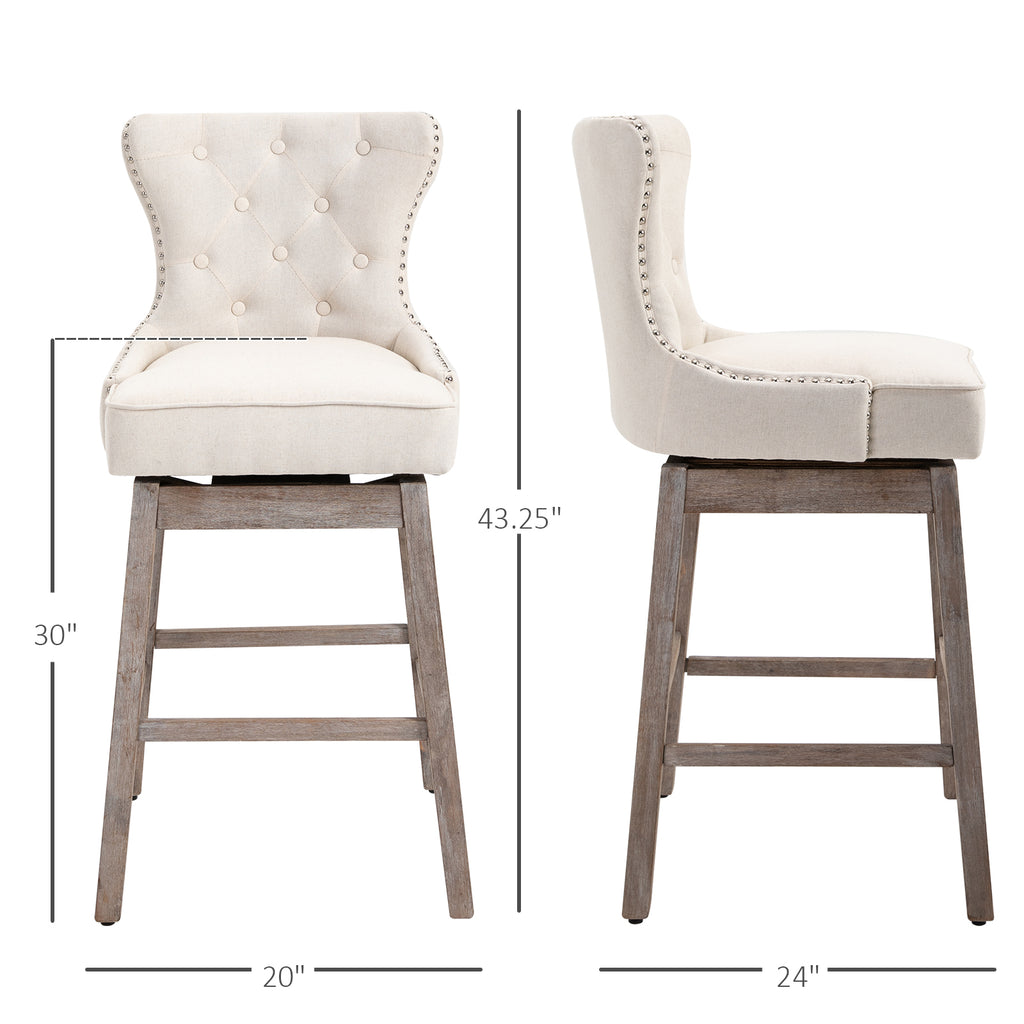 Bar Stools, Bar Stools with Backs, Nailhead Trim, Curved Backrest for Kitchen, Bar, Bar Height Bar Stools, Cream White