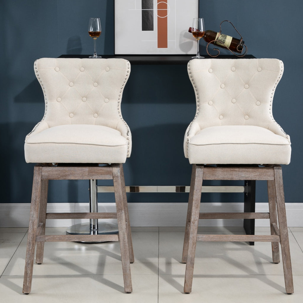 Bar Stools, Bar Stools with Backs, Nailhead Trim, Curved Backrest for Kitchen, Bar, Bar Height Bar Stools, Cream White