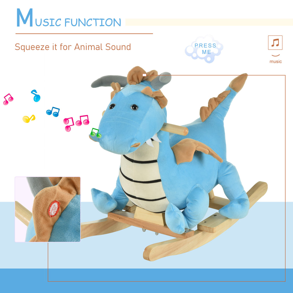 Kids Plush Ride-On Rocking Horse Toy Dinosaur Ride Rocking Chair with Realistic Sounds for Child 18-36 Months - Blue