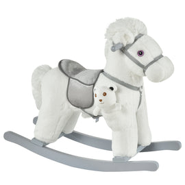 Kids Plush Ride-On Rocking Horse Toy Children Chair with Soft Plush Toy & Fun Realistic Sounds - White