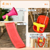 4-in-1 Wooden Swing Set with Swing, Slide, Horn, Steering Wheel, Red