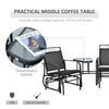 Outdoor Glider Chairs with Coffee Table, Patio 2-Seat Rocking Chair Swing with Breathable Sling for Backyard, Garden and Porch, Black
