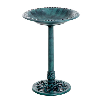 28'' Bird Bath Outdoor Resin Decor with Fleur De Lis Pattern, Time-Worn Finish
