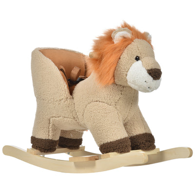 Baby Rocking Horse Lion with Sound, Plush Stuffed Rocking Animals, Wooden Rocking Horse with Seat Belt for 18-36 Months Boys & Girls Gift, Brown
