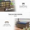 Outdoor Patio Wicker Storage Bench, 2-In-1 Rattan Patio Furniture, 27 Gal Storage Box w/ Cushion, Dark Blue