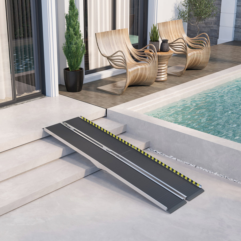 8FT Wheelchair Ramp, Non-Slip Folding Aluminum Threshold Ramp, 600lbs