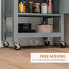 Kitchen Island on Wheels, Rolling Kitchen Cart with Rubberwood Top, Drawer, Wine Rack and Cabinet, Gray