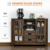Kitchen Sideboard, Glass Door Buffet Cabinet, Server Cupboard with Storage Drawers & Adjustable Shelves for Living Room, Walnut