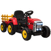 12V Ride on Tractor with Trailer, Kids Battery Powered Electric Tractor with Remote Control, 2 Motors, Music Sound, Horn & LED Lights, Red