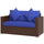Wicker Loveseat, Patio Furniture Couch with Cushions, 2 Seats PE Rattan Sofa, 2 Throw Pillows, Dark Blue