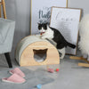 Wooden Cat Condo House Hideout Kitten Bed Pet Furniture with Sisal Scratching Carpet Soft Cushion for Rest and Play Natural