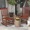 Wooden Rocking Chair Set, Outdoor Rocker Chairs w/ Curved Armrests, Slatted Seat for Garden, Porch, Patio, Supports Up to 352 lbs., Wine Red