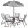 6 Piece Patio Dining Set for 4 with Umbrella, with 4 Folding Dining Chairs & Round Glass Table for Garden, Gray