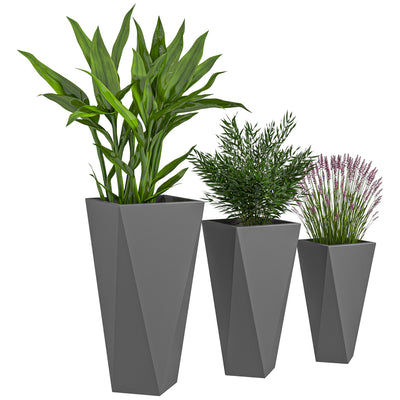 Indoor Outdoor Planters Set of 3 MgO Tall Planters Stackable Flower Pots with Drainage Holes for Garden Balcony Gray