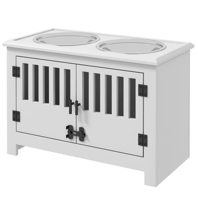 Dog Food Storage Cabinet with Bowls & Dog Feeding Station, White