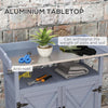 Outdoor Wooden Potting Bench with Storage Cabinet, Aluminum Table Top, Rubber Wheels for Backyard, Patio, Balcony, Gray