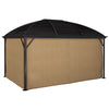 10' x 14' Hardtop Gazebo with Curtains, Netting, Pavilion with Steel Roof Ceiling Hook for Garden Patio, Brown
