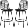Set of 2 Rattan Barstools Wicker Counter Stools with Steel Legs and Footrest for Dining Room Kitchen Pub Black