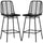 Set of 2 Rattan Barstools Wicker Counter Stools with Steel Legs and Footrest for Dining Room Kitchen Pub Black
