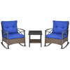 3 Piece Rocking Wicker Bistro Set, Outdoor Patio Furniture Set with 2 Porch Rocker Chairs, Cushions, 2-Tier Coffee Table for Garden