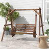 Patio Swing Chair with A-Frame Stand, 2 Person Wooden Porch Swing for Garden, Poolside, Backyard, Carbonized Brown