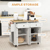 Kitchen Island on Wheels, Rolling Cart with Rubberwood Top, Spice Rack, Towel Rack and Drawers for Dining Room, White