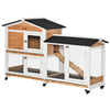 62" Wooden Mobile Rabbit Hutch with Wheels, Run Box, Slide-Out Tray & Ramp, Yellow