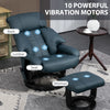 Swivel Recliner with Ottoman, Faux Leather Reclining Chair with Massage, Footstool Remote and Side Pocket, Blue