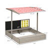 Kids Wooden Sandbox with Adjustable Canopy, Bench Seats, Ground Liner, 45x45in Outdoor Sand Box for Backyard, Lawn, Garden, Gray