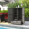 Outdoor PE Rattan Wicker Towel Rack, Pool Toy Cabinet, Hot Tub Accessory Storage, Freestanding Cabinet w/ 2 Doors & Drawer for Spa, Dark Gray