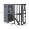 Large Wooden Outdoor Cat House with Large Run for Play  Catio for Lounging  and Condo Area for Sleeping  Grey