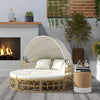 Patio Furniture Set, Round Outdoor Daybed with Retractable Canopy, Hollow Wicker PE Rattan Sectional Sofa with Cushions for Pool, Lawn, Beige