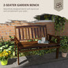 Wooden Outdoor Bench with Slatted Armrests and Back, Patio Bench for Lawn, Park, Deck, Carbonized