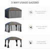 10' x 13' Hardtop Gazebo with Curtains, Netting, Pavilion with Steel Roof Ceiling Hook for Garden Patio, Gray