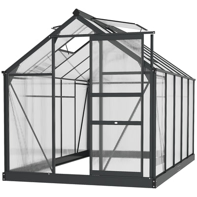 6' x 10' x 7' Polycarbonate Greenhouse, Heavy Duty Outdoor Aluminum Greenhouse Kit with Vent and Door for Backyard Garden, Gray