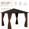 10' x 10' Hardtop Gazebo Canopy, Permanent Pavilion with Hook, Curtains, Aluminum Frame for Patio, Garden, Dark Brown