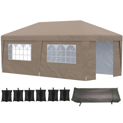 19' x 10' Pop Up Canopy with Sidewalls, Height Adjustable Large Party Tent with Leg Weight Bags, 2 Doors and Wheeled Carry Bag