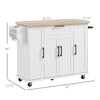Modern Rolling Kitchen Island Cart with Drawers, Natural Wood Top, Towel Rack, Door Storage Cabinet, White