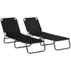 Folding Chaise Lounge Pool Chairs, Set of 2 Outdoor Sun Tanning Chairs, 5-Position Reclining Back & Oxford Fabric for Beach, Patio, Black