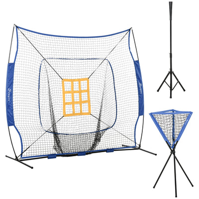 7.5'x7' Baseball Practice Net Set w/ Catcher Net, Tee Stand, 12 Baseballs for Pitching, Fielding, Practice Hitting, Batting, Backstop