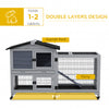 Rabbit House Outdoor, 2-Tier Large Guinea Pig Hutch Indoor w/ Removable Trays, Openable Roof, for 1-2 Rabbits, Gray