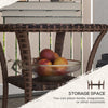 Outdoor Coffee Table with Storage Shelf, Hand-Woven Wicker Side Table with Water-Ripple Glass Top, Mix Brown